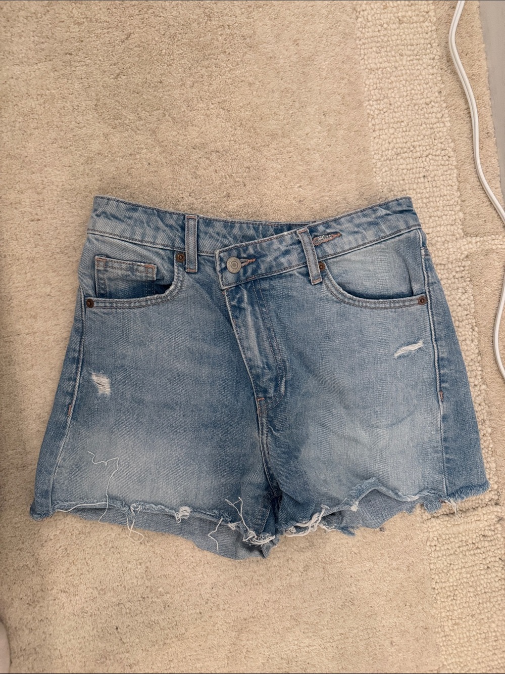 Zara Light Blue Distressed Denim Cutoff Shorts